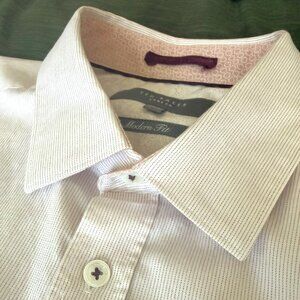 Ted Baker Dress Shirt Men's 15.5 Pink Striped Long Sleeve Modern Fit Classic